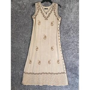 L'Pogee‎ Maxi Dress Womens Free Size Hippie Embroidered Paisley Side Button Y2k